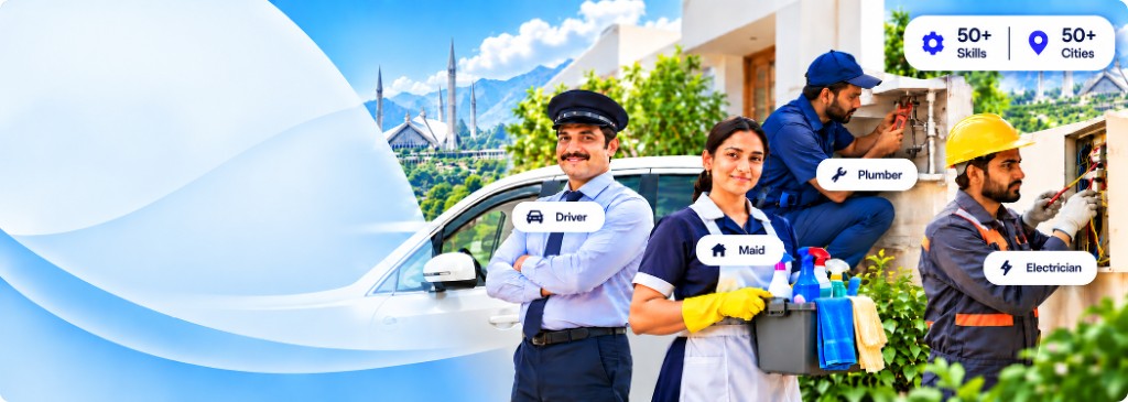 Trusted HukamKaren workers including driver, maid, plumber, and electrician in Pakistan